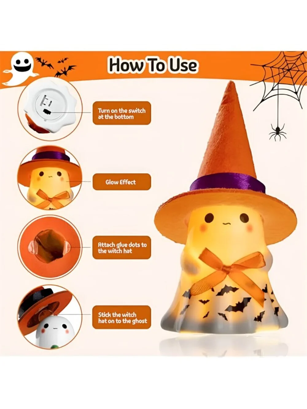 Halloween Decorations Indoor,3Pcs Cute Spooky Ceramic Ghost Halloween